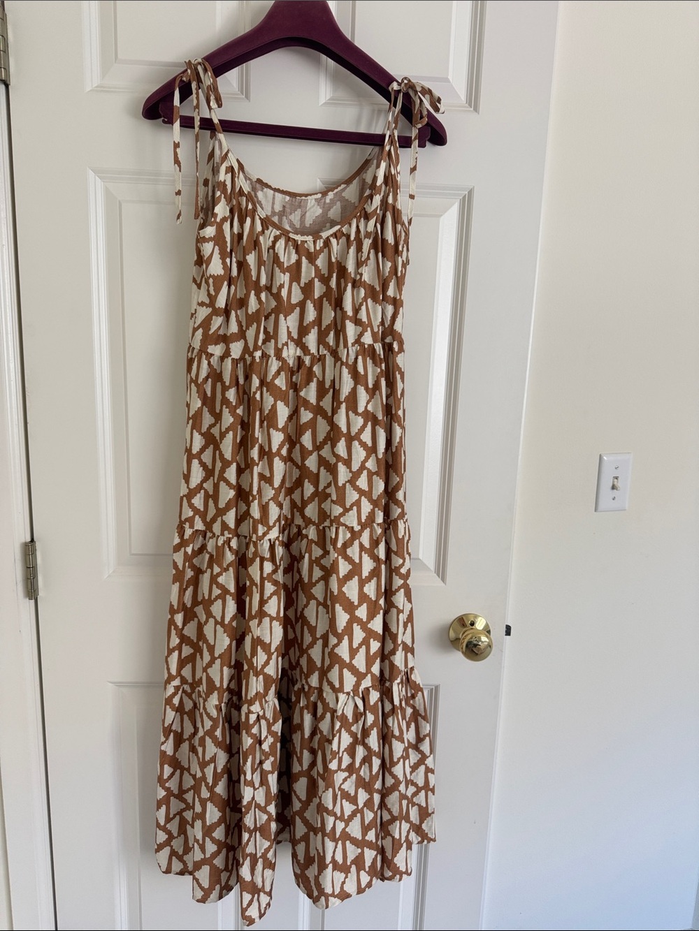 Tie-Shoulder Brown & White Printed Sundress